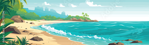 secluded beach with turquoise waters vector simple isolated illustration