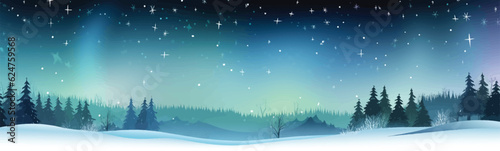 snowy landscape with aurora borealis vector simple isolated illustration