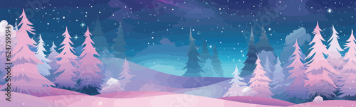 snowy landscape with aurora borealis vector simple isolated illustration