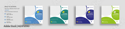 Back to school admission social media post banner Design Set. School admission social media post banner design. Back to school & Admission promotion, promotional social Media & Banner Design Template.