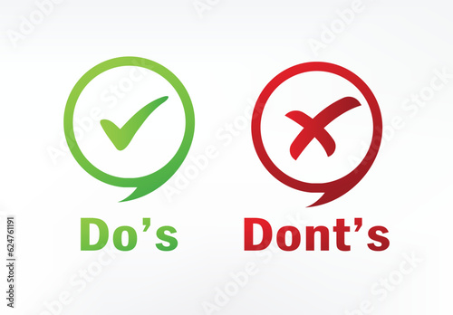 Do's and Don'ts good and bad icon check negative positive list true wrong like anf fail logo photo