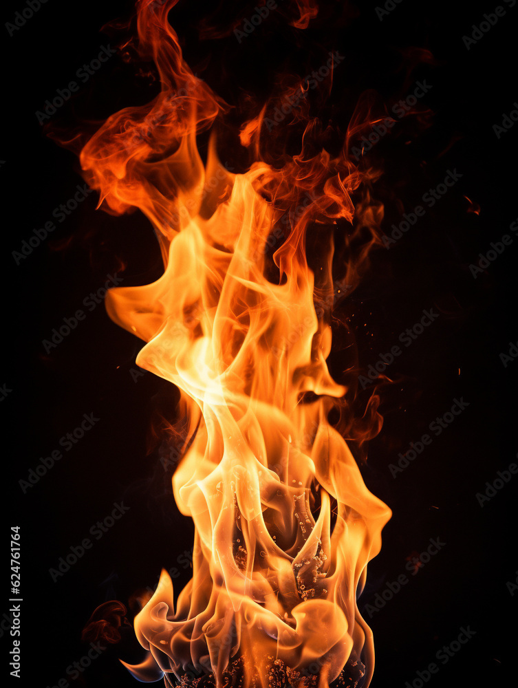 Overlay resource of fire against black, created with generative AI technology Overlay resource of fire against black, created with generative AI technology