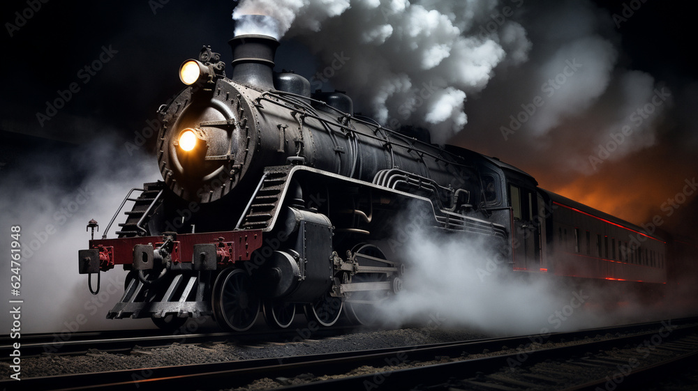 Fototapeta premium A train on its tracks, created with generative AI technology