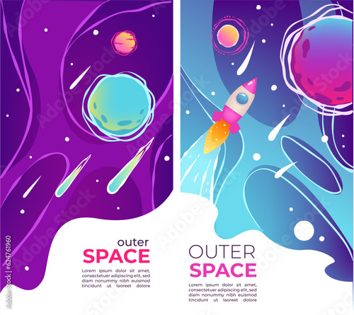 Fototapeta Naklejka Na Ścianę i Meble -  Outer space and universe exploration, posters with text