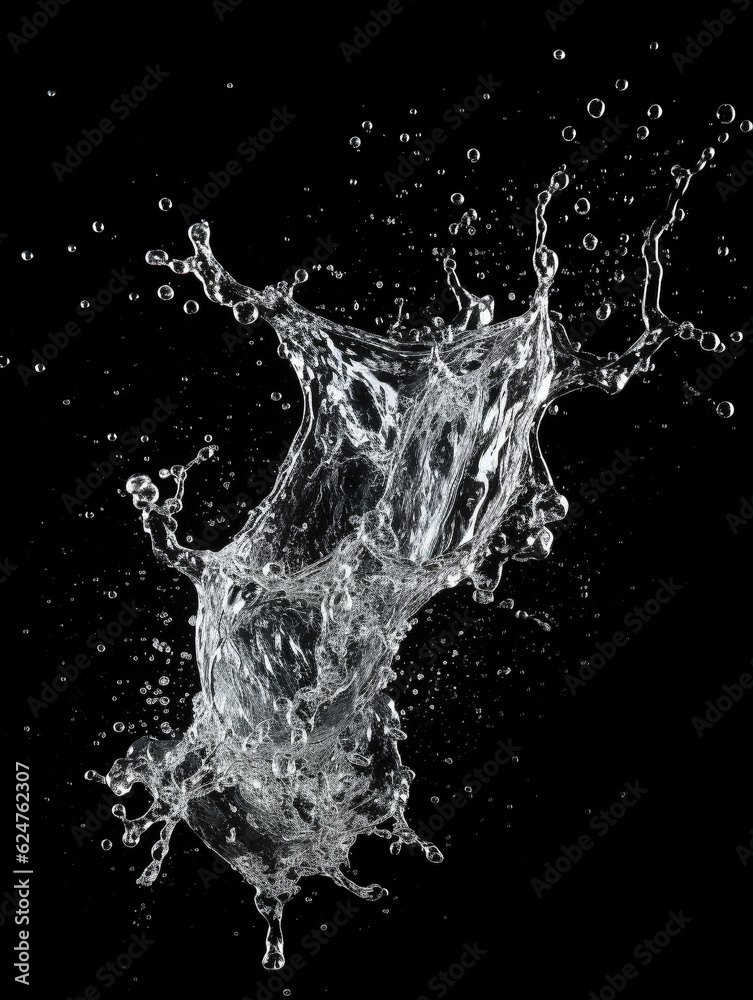 Overlay resource of a water splash against black background, created with generative AI technology, created with generative AI technology