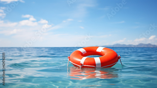 life preserver floating on sea. safety in water photo
