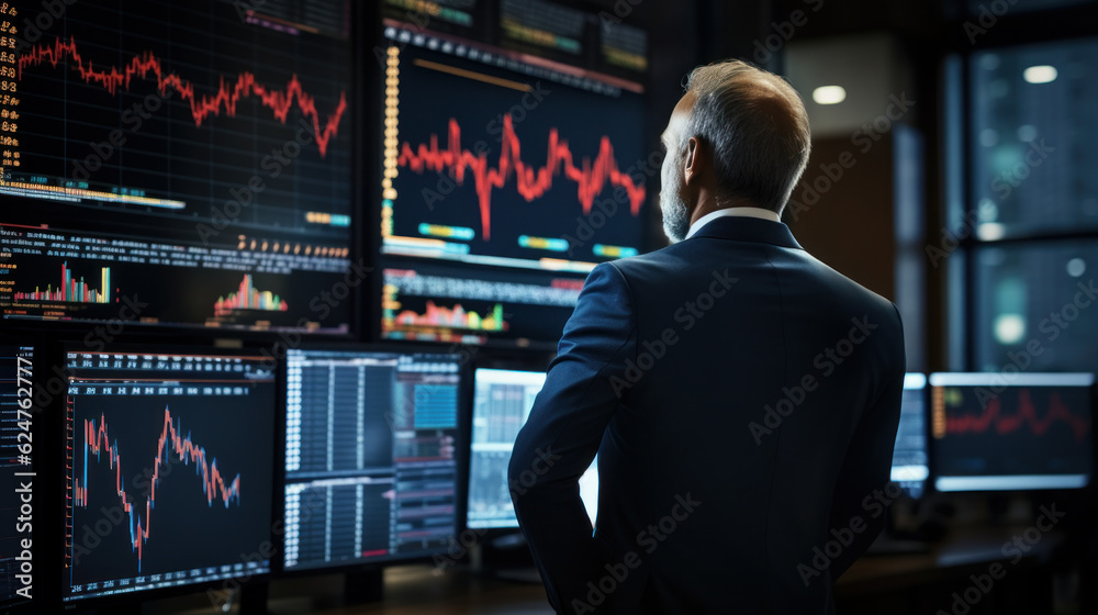 broker watching stock market on screens broker watching stock market on screens