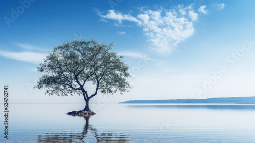 lonely and solitary tree in lake water