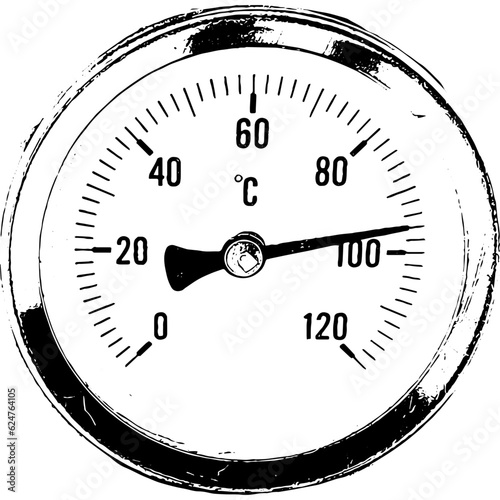 Analog temperature monitor vector image black and white circle 0 to 120 celcius centigrade measurement
