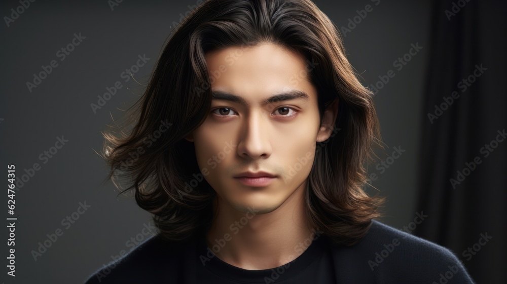 A young asian man. Illustration AI Generative