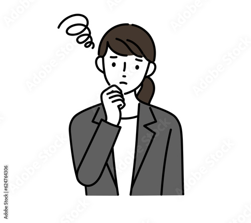 悩む女性のイラスト　アイコン