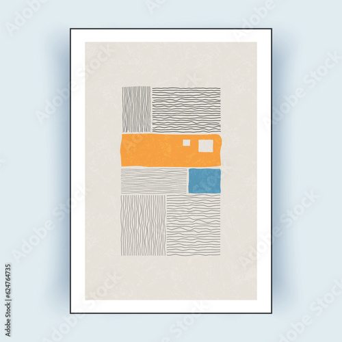 Poster with minimal geometric design. Vector template with elements of primitive shapes. Wall art modern hipster style. 