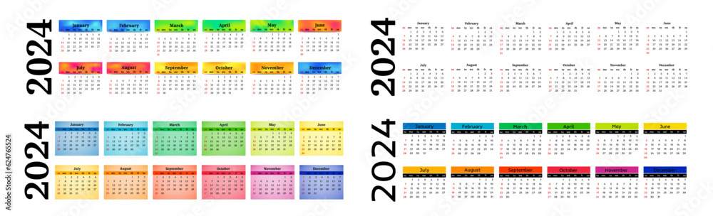 Calendar for 2024 isolated on a white background Calendar for 2024 isolated on a white background