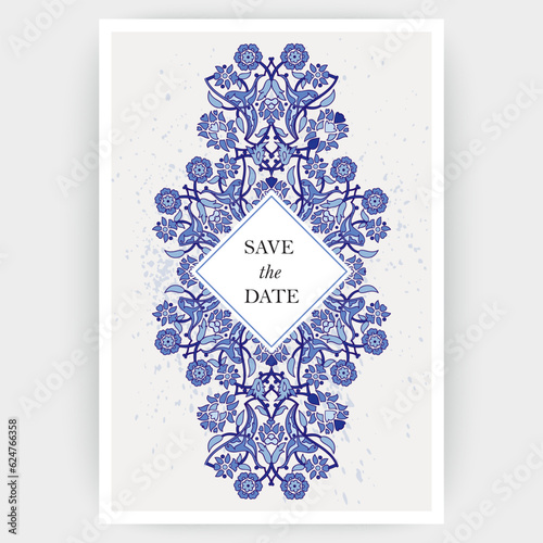 Arabesque decoration print. Floral graphic design template vector illustration. Oriental paisley  pattern. Eastern trendy blossom flowers background frame for event, greeting card, celebration, poster