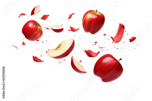 Isolated Flying Apple Wedges Falling Red, Generative Ai photo