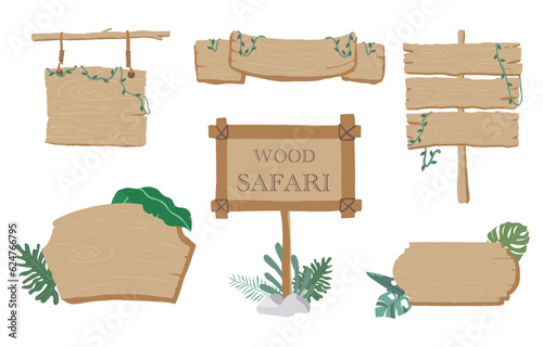Wood banner collection of safari background set.Editable vector illustration for birthday invitation,postcard and sticker