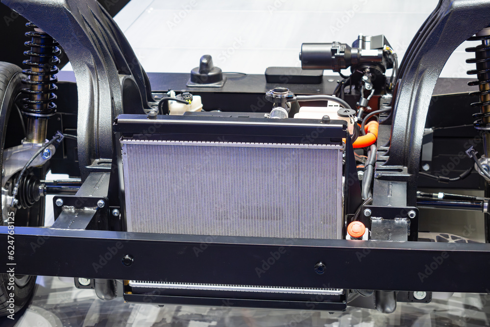 Truck radiator. Fragment of car platform. Truck radiator filter ...