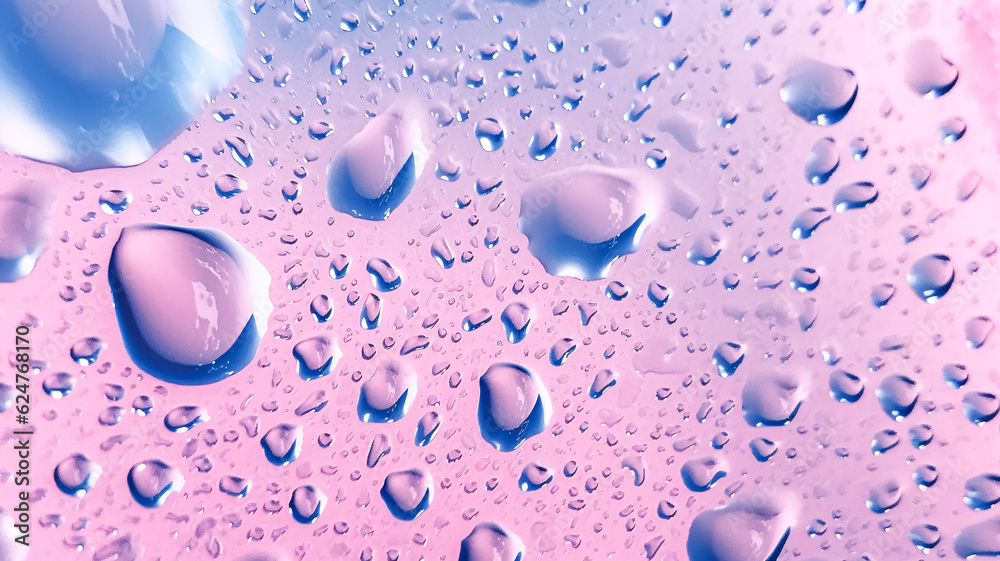 Vibrant Water Droplets on Pink and Blue Background - Enhanced with Generative AI
