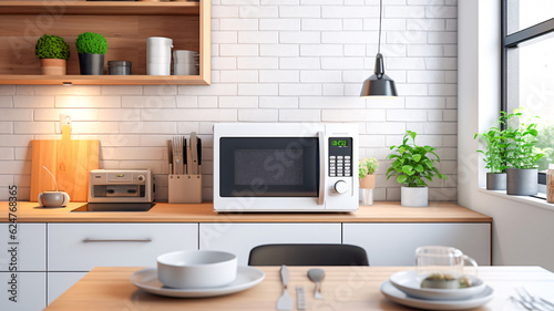 Kitchen Microwave on Table - Generative AI © Bipul Kumar