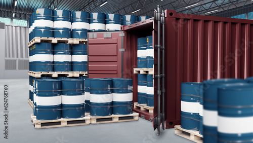 Sea container with barrels....