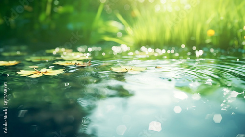 Serene Pond with Water Lilies and Yellow Leaves - Enhanced by Generative AI