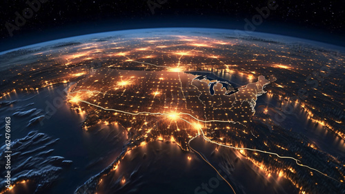 Nighttime Cityscape: A Captivating View of Earth Illuminated by Generative AI