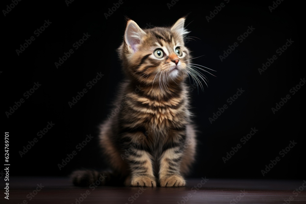 one cute cat  on dark background 