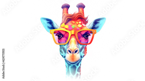 Vibrant Giraffe with Glasses and Sunglasses - Enhanced by Generative AI