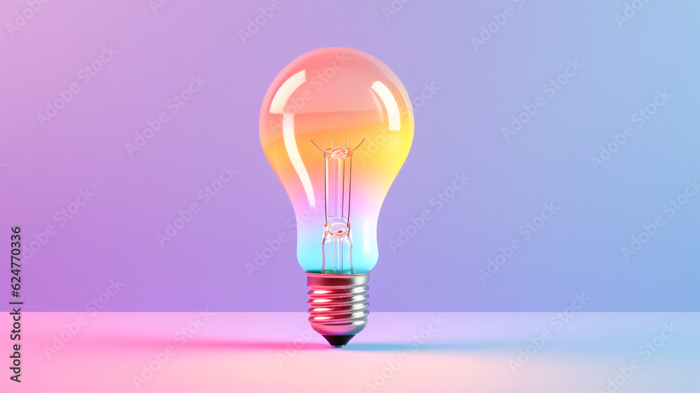 Vibrant Glowing Light Bulb on Pink and Blue Background - Generative AI Vibrant Glowing Light Bulb on Pink and Blue Background - Generative AI