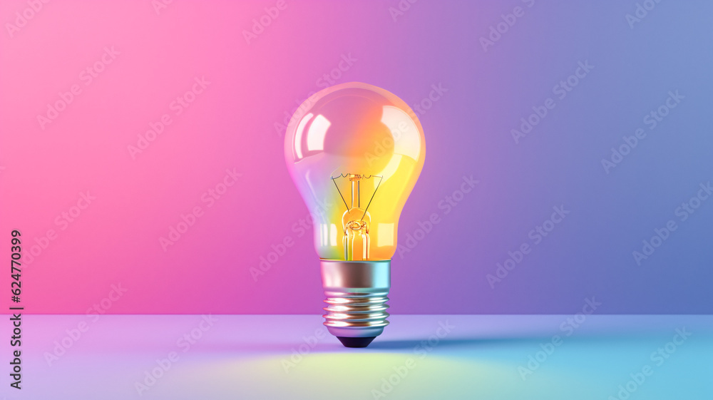 Vibrant Light Bulb on Table with Pink and Blue Background - Enhanced by Generative AI Vibrant Light Bulb on Table with Pink and Blue Background - Enhanced by Generative AI