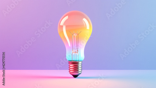 Vibrant Glowing Light Bulb on Pink and Blue Background - Generative AI