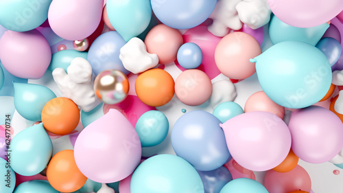 Colorful Balloons with Playful White Cat - A Generative AI Masterpiece