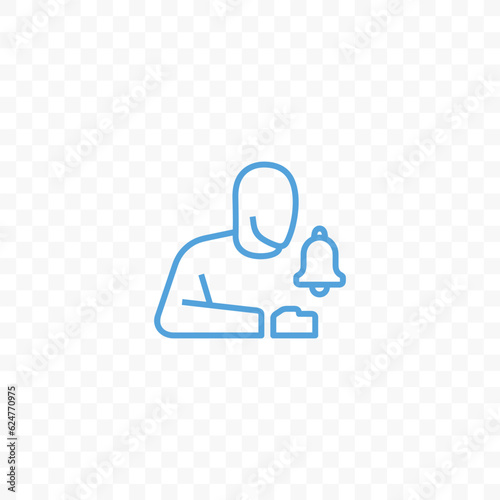Human and notification or ringing bell vector icon. Outline person and incoming inbox message graphic icon