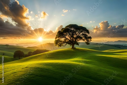 Wallpaper Mural sunrise with great enthusiasm over the green valley Torontodigital.ca