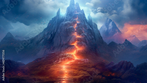 Scenic Mountain with Fire Trail - Enhanced by Generative AI