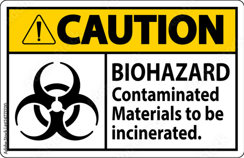Biohazard Caution Label Biohazard Contaminated Materials To Be Incinerated