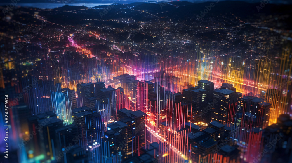 Nighttime Cityscape with Illuminated Skyline - Generative AI