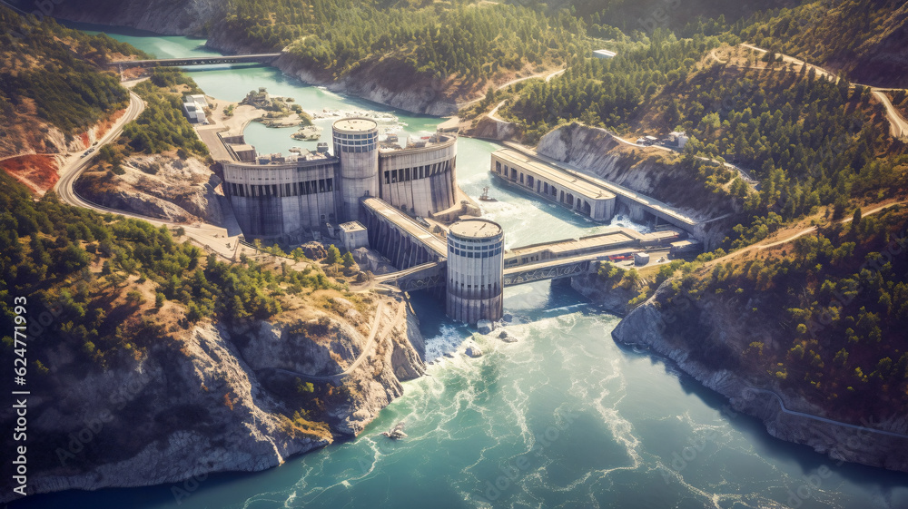 Scenic Dam with Majestic River Flow - Generative AI