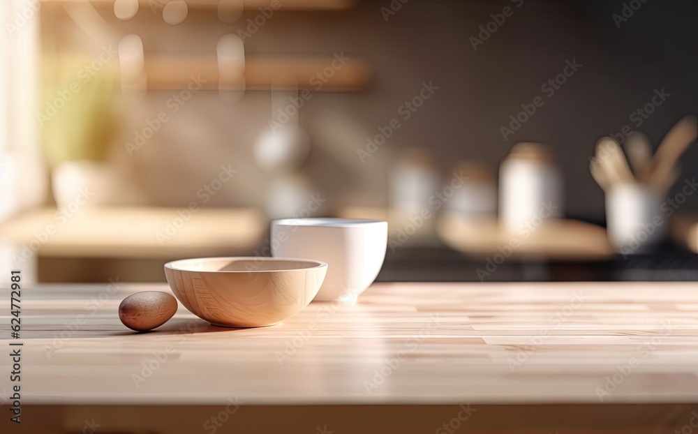 Empty Kitchen Counter Table with Blurred Background. Top View Space for Product Display Empty Kitchen Counter Table with Blurred Background. Top View Space for Product Display