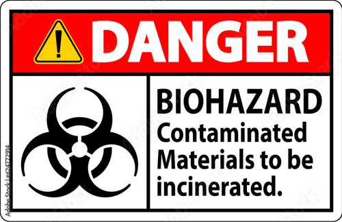 Biohazard Danger Label Biohazard Contaminated Materials To Be Incinerated