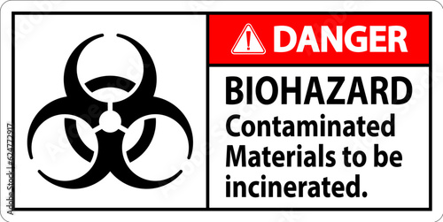 Biohazard Danger Label Biohazard Contaminated Materials To Be Incinerated