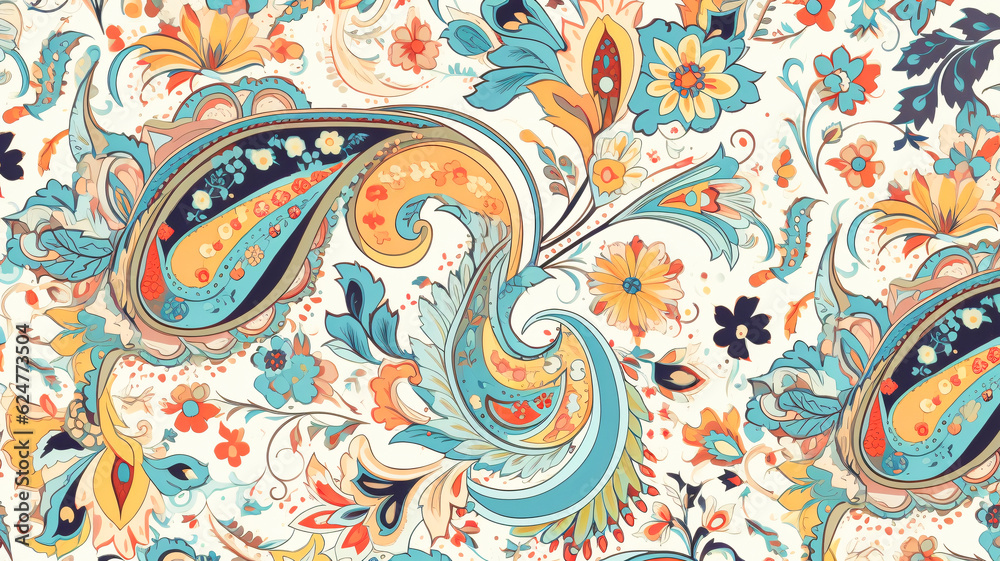 Vibrant Paisley Pattern on White Background - Enhanced with Generative AI Vibrant Paisley Pattern on White Background - Enhanced with Generative AI