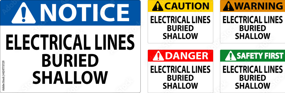 Danger Sign Electrical Lines, Buried Shallow On White Bacground Danger Sign Electrical Lines, Buried Shallow On White Bacground