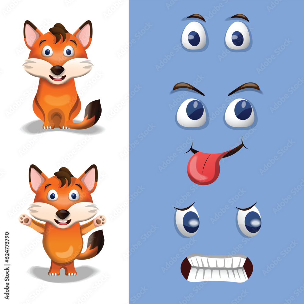 Fox character and face expressions 