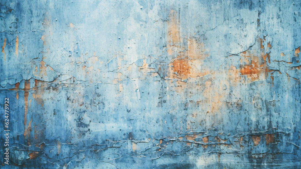 Peeling Blue and Orange Paint on Wall with Generative AI