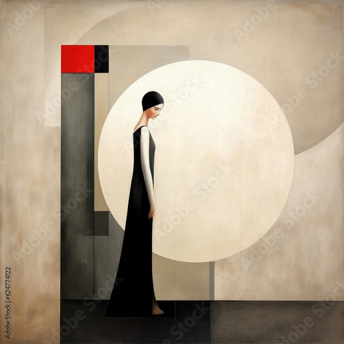 Abstract face in the style of modern Cubism and suprematism. A combination of oil painting on canvas and cracks on the coating of the painting.