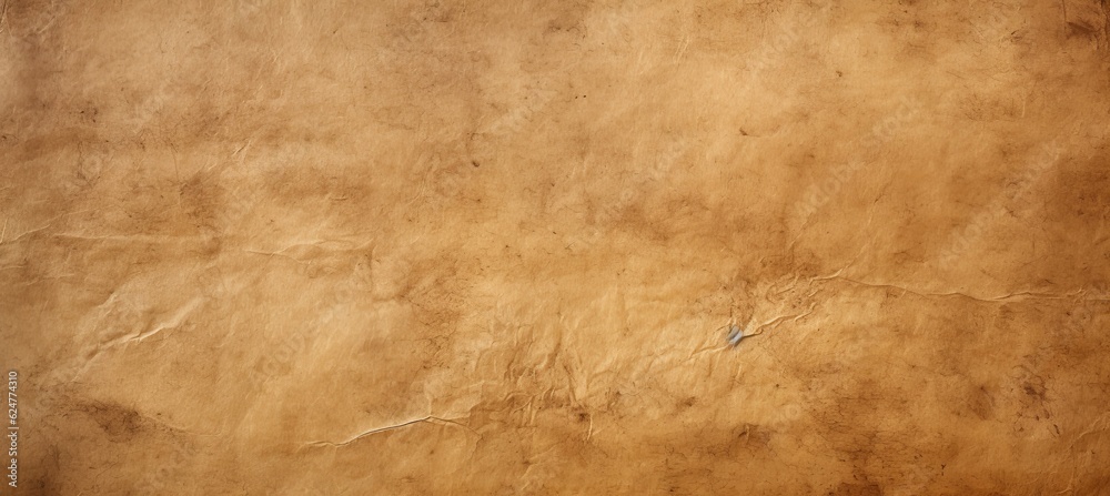 Aged brown kraft paper crumpled texture background. Generative AI technology.