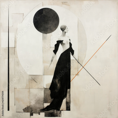 Abstract face in the style of modern Cubism and suprematism. A combination of oil painting on canvas and cracks on the coating of the painting.