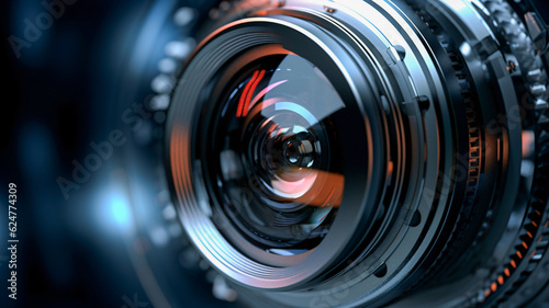 Close-up of Camera Lens with Blurry Background - Enhanced by Generative AI