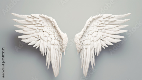 White Angel Wings on Gray Background: A Generative AI Masterpiece